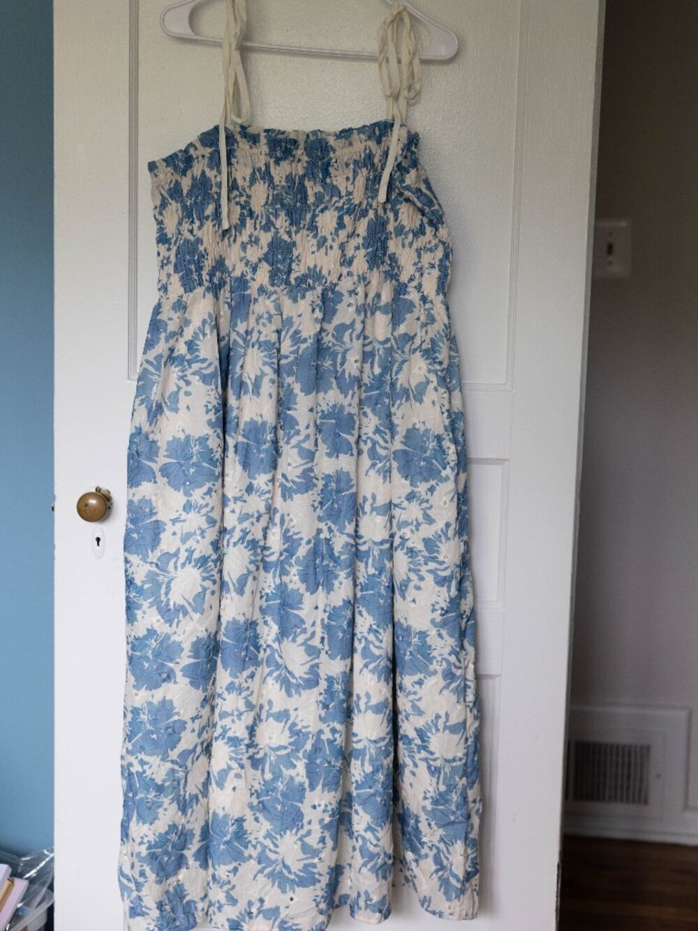 Arula Blue & White Floral Smocked Maxi Dress Sz B